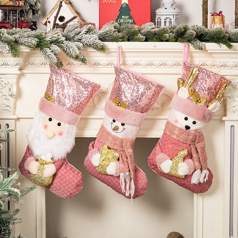 Christmas decoration Christmas pink sequins Christmas socks gift socks - NovaTech