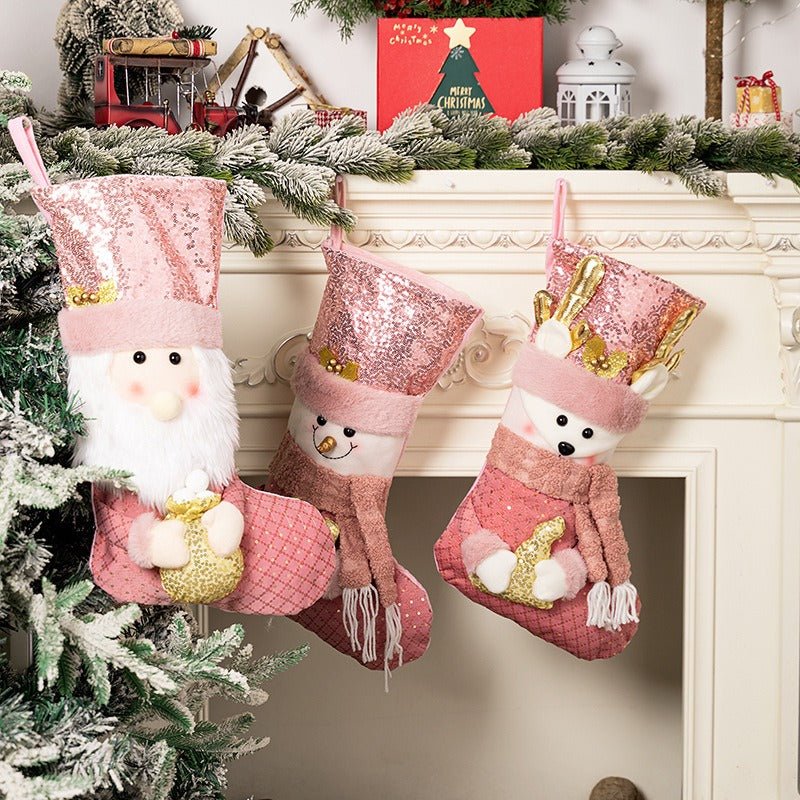 Christmas decoration Christmas pink sequins Christmas socks gift socks - NovaTech