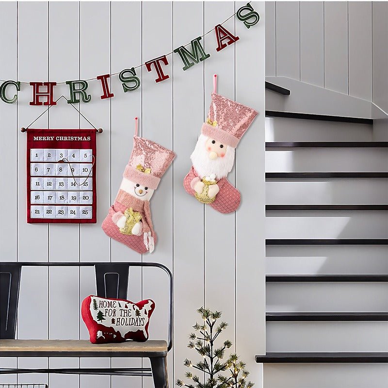 Christmas decoration Christmas pink sequins Christmas socks gift socks - NovaTech
