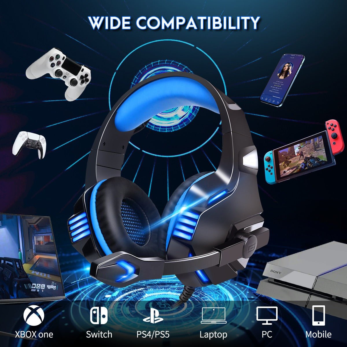 Head mounted gaming headphones RGB headphones wired headphones mobile phones computers subwoofers - NovaTech