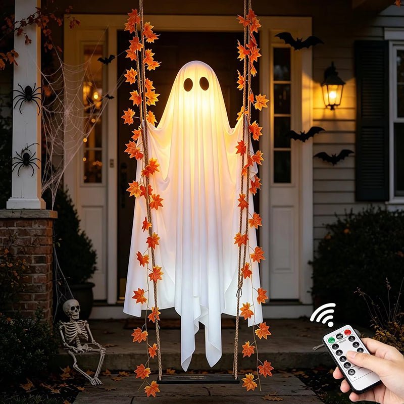 LED Luminous Hanging Swinging Ghost – Adjustable Brightness, Remote Control Halloween Yard Flying Ghost Decoration - NovaTech