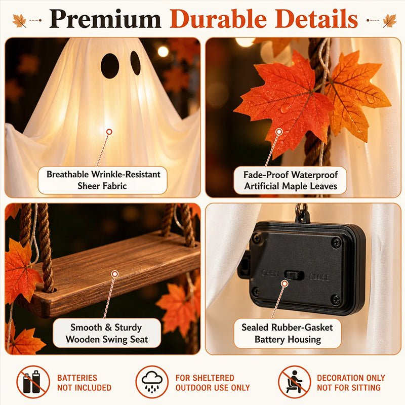 LED Luminous Hanging Swinging Ghost – Adjustable Brightness, Remote Control Halloween Yard Flying Ghost Decoration - NovaTech