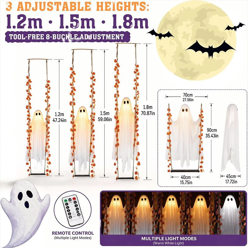 LED Luminous Hanging Swinging Ghost – Adjustable Brightness, Remote Control Halloween Yard Flying Ghost Decoration - NovaTech