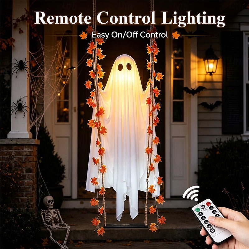 LED Luminous Hanging Swinging Ghost – Adjustable Brightness, Remote Control Halloween Yard Flying Ghost Decoration - NovaTech