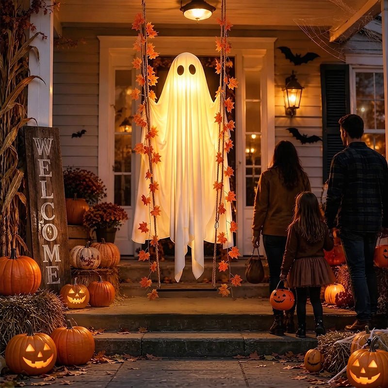 LED Luminous Hanging Swinging Ghost – Adjustable Brightness, Remote Control Halloween Yard Flying Ghost Decoration - NovaTech