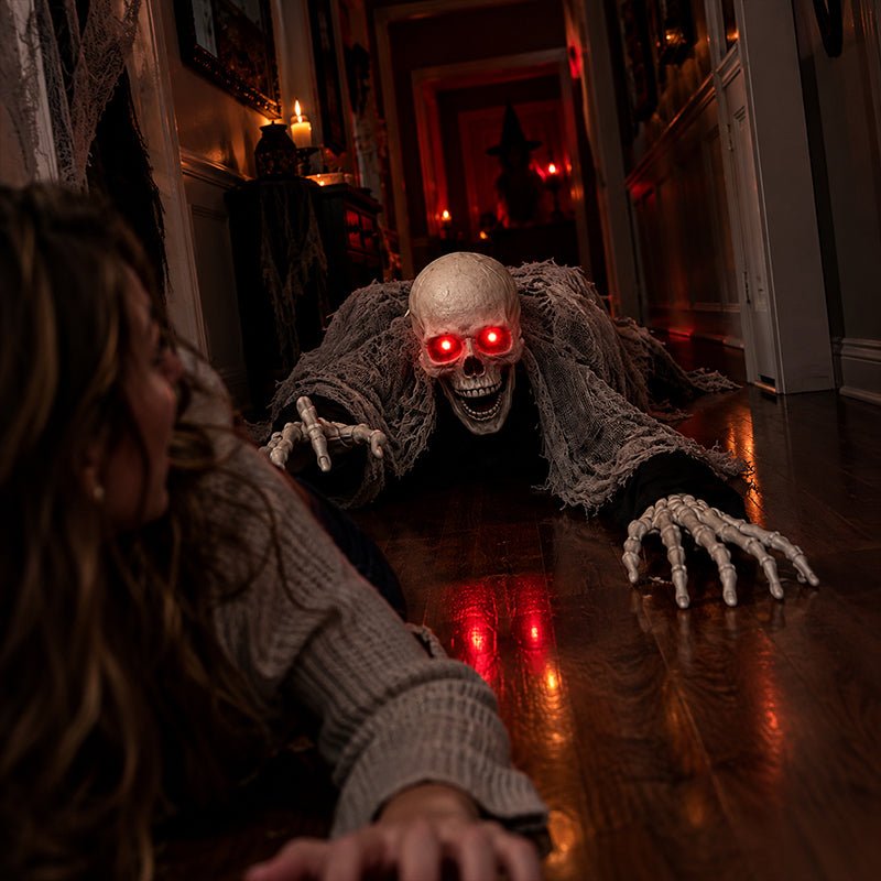 Voice Control Halloween Ghost – Glowing Red Eyes, Auto-Moving Hands, Foldable Bloody Zombie Screamer, Animatronic Decor - NovaTech
