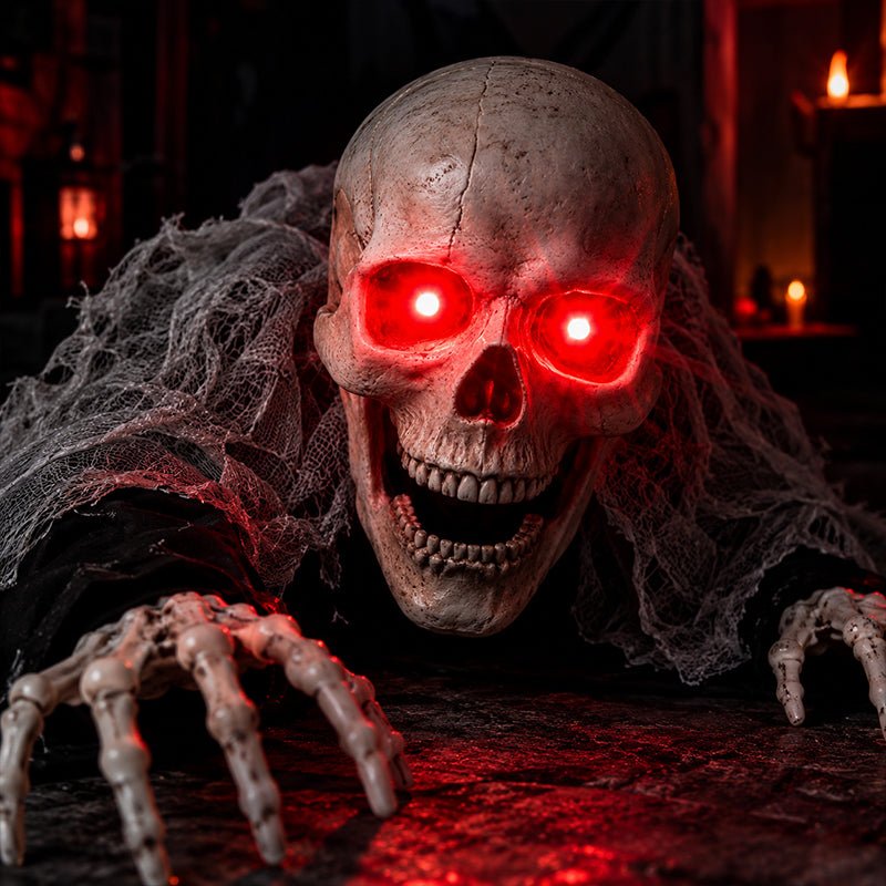 Voice Control Halloween Ghost – Glowing Red Eyes, Auto-Moving Hands, Foldable Bloody Zombie Screamer, Animatronic Decor - NovaTech